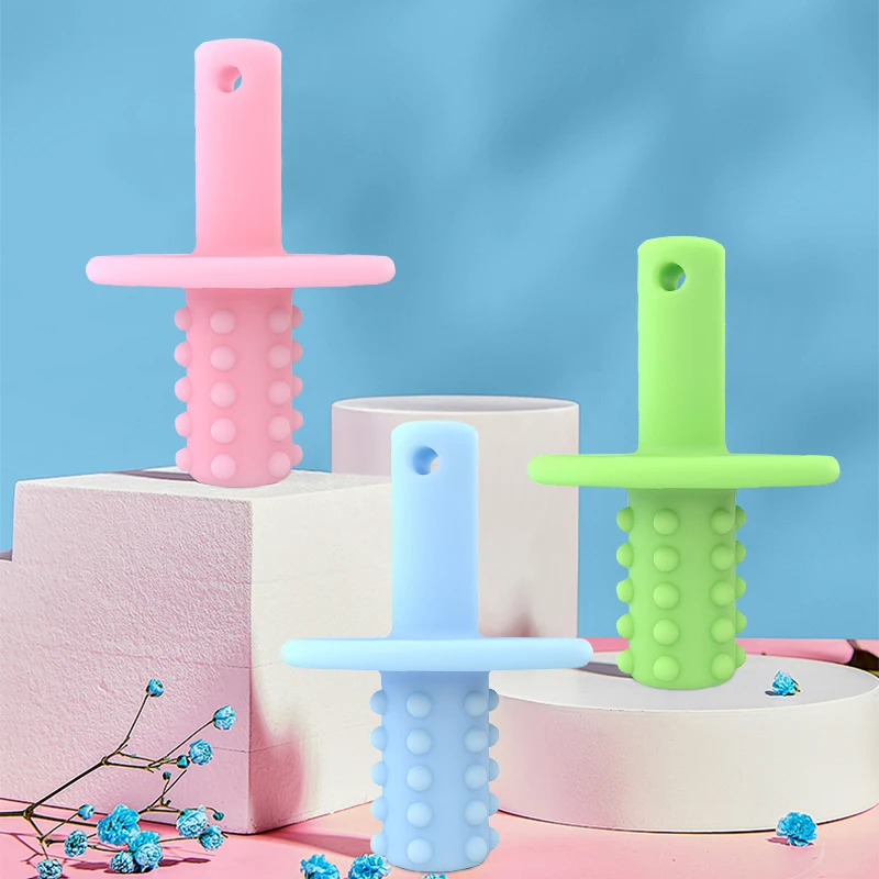 

Силиконовый прорезыватель в форме зубика волка с рельефными точками для массажа и прорезывания зубов, успокаивающая игрушка для предотвращения укусов руками младенцев.