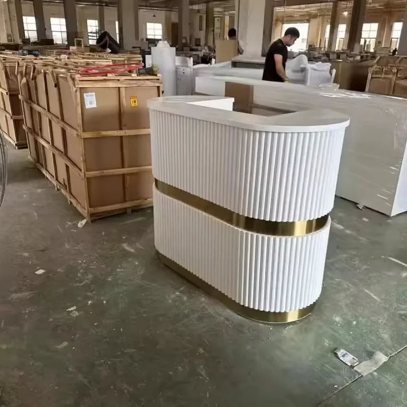 

Golden White Salon Reception Counter Furniture Light Luxury Nail Salon Bar Counter