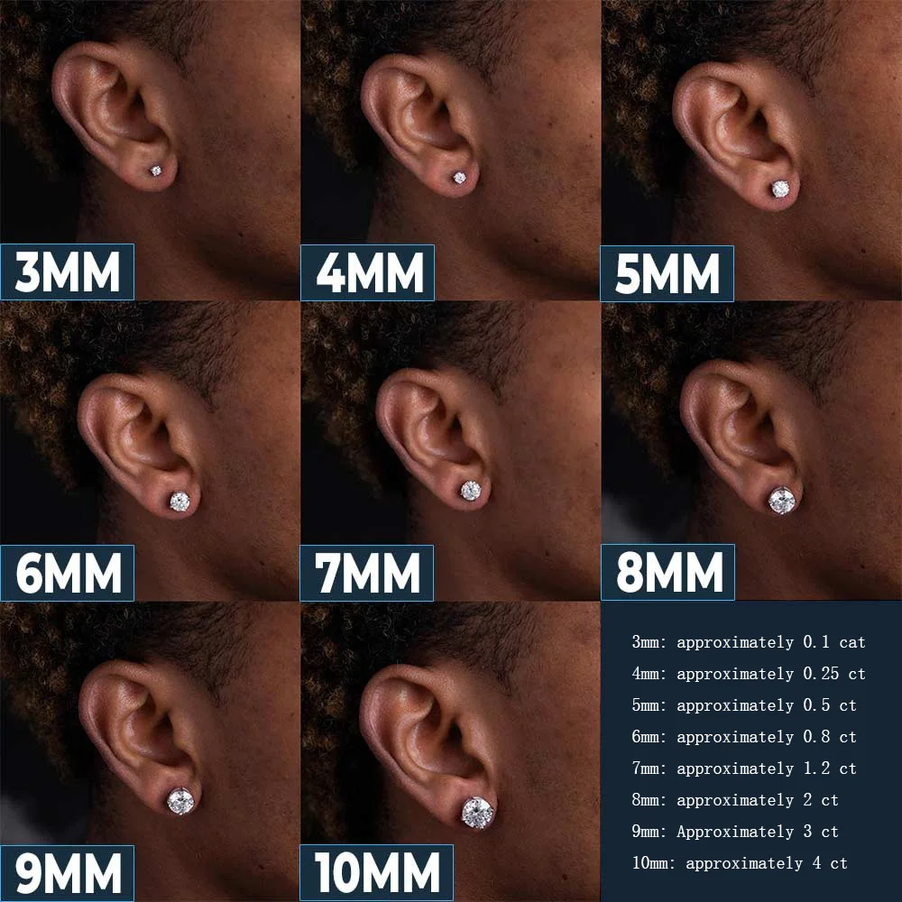 

925 Moissanite 0.2/0.3/0.5/0./8/1/2/3CT Earrings VVS1 Sterling Silver Classic Earring For Men Women