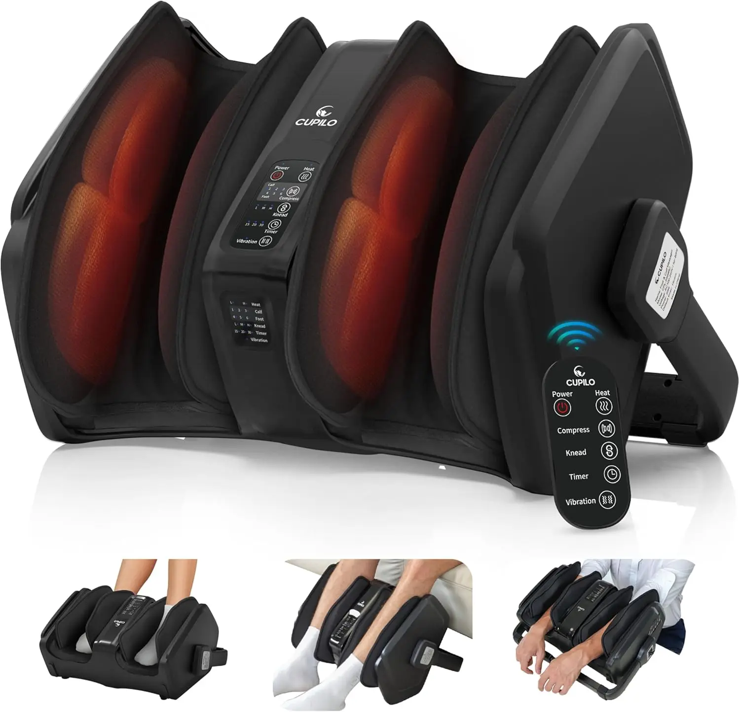 

Electric Foot Calf Massager with Heat and Remote, Multi-Level Compression for Neuropathy Plantar Fasciitis Relief