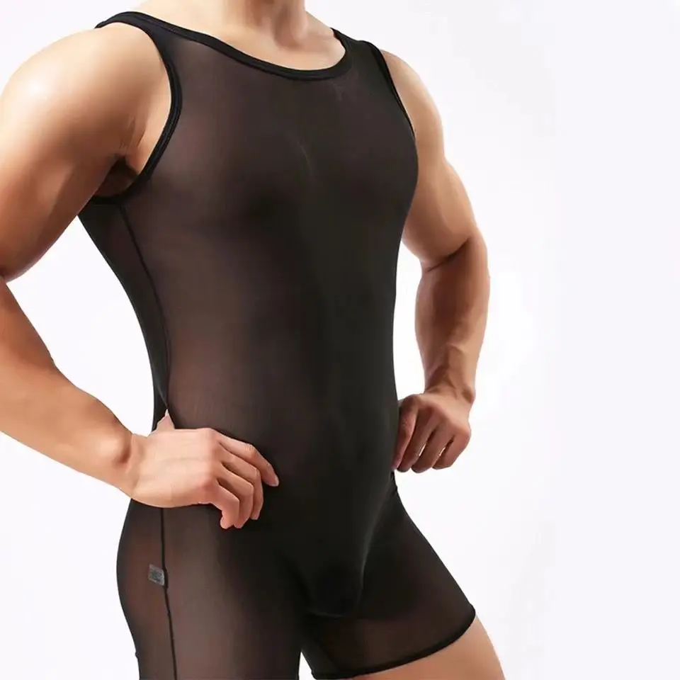 

Men Shapewear Underwear Bodysuit Sheer Fabric Sleepwear Nightdress Pajamas Transparent Ultra-thin Mesh Good Breathability Gays