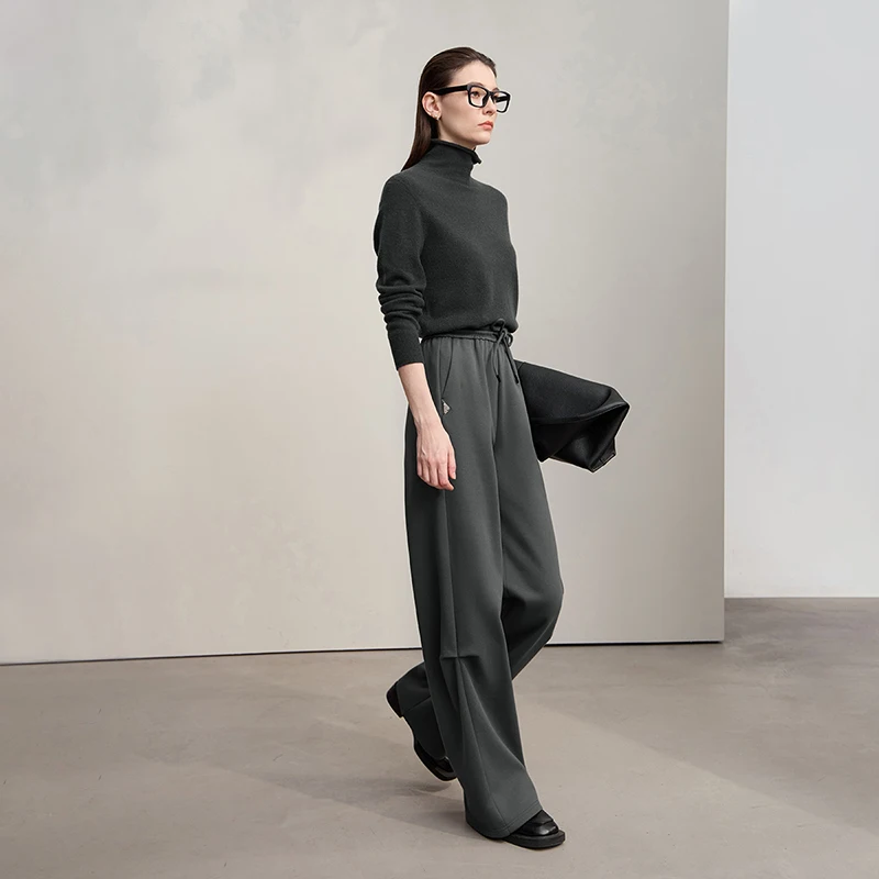 AMII pantalon pour femme 2025 automne nouveau minimaliste tricot coton dames pantalon jambe large décontracté solide pantalons de survêtement pour femme 12524071