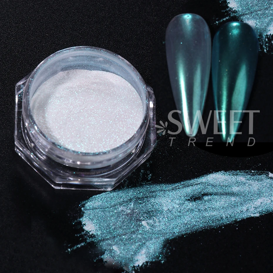 12pcs/set Shimmer Aurora Nail Mirror Powder Pearl White Aurora Chrome Powder DIY Pigment Rubbing Dust Holo Manicure Decoration