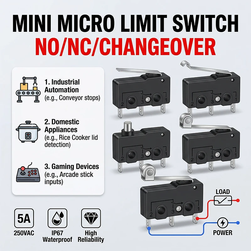 

50 шт. микропереключателей SPDT с мгновенным действием (вкл/выкл), безопасные и экологичные, для стиральных машин, кофемашин и бытовой техники