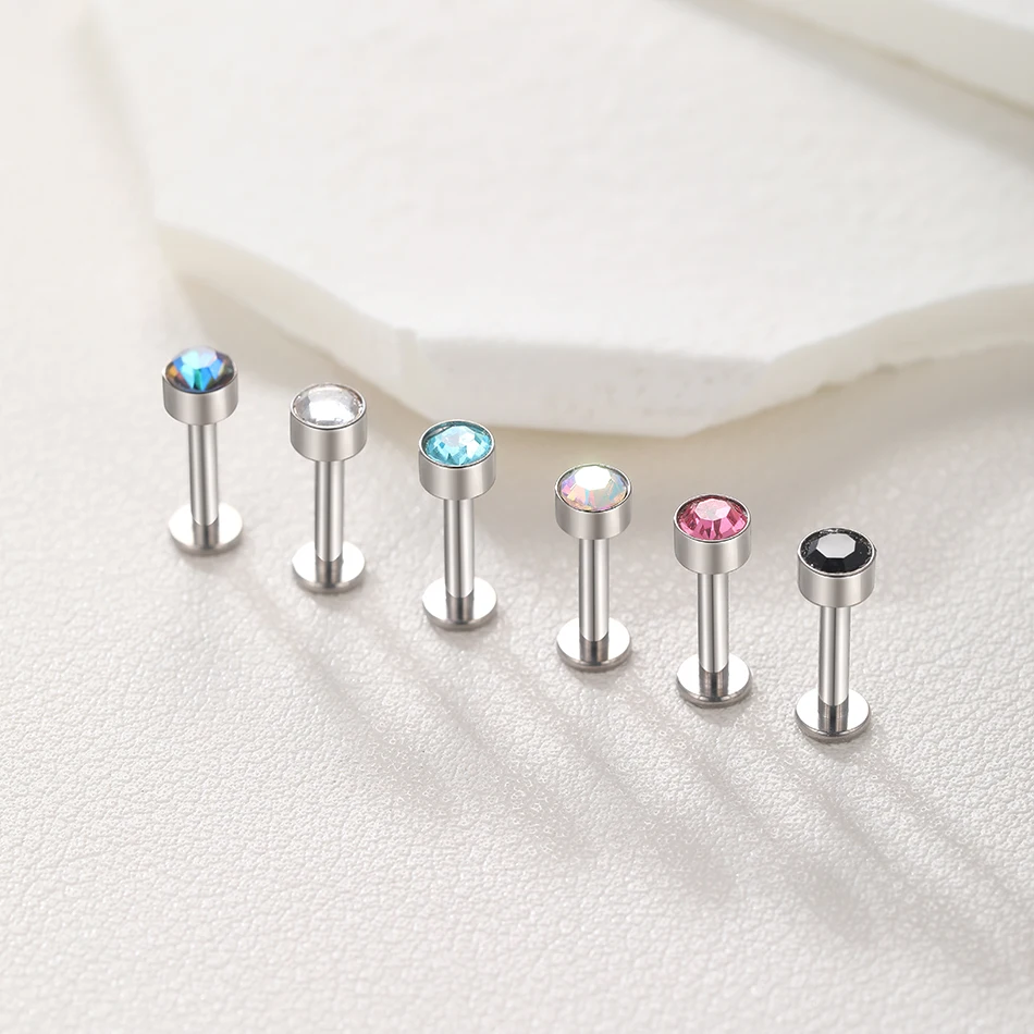 1PC Titanium 14G EAR PIERC Zircon Paved Top Thread Ear Rings Cartilage Tragus Earrings Lip Stud Helix Piercing Jewelry for Women image 6