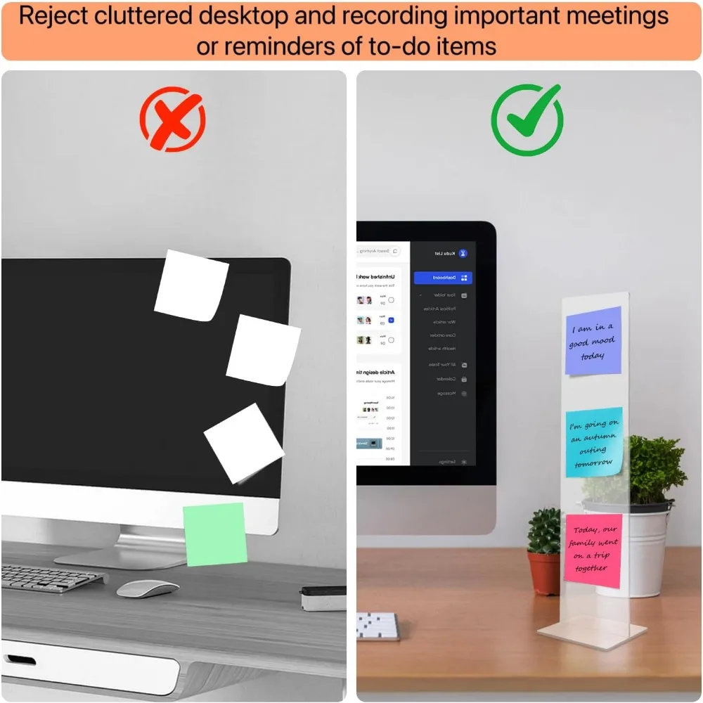 لوحة مذكرة وشاشة أكريليك قابلة للفصل وحامل لوحة رسائل مذكرة بواسطة شاشة الكمبيوتر وحامل مذكرة لاصق ولوحة رسائل تذكير fo #2
