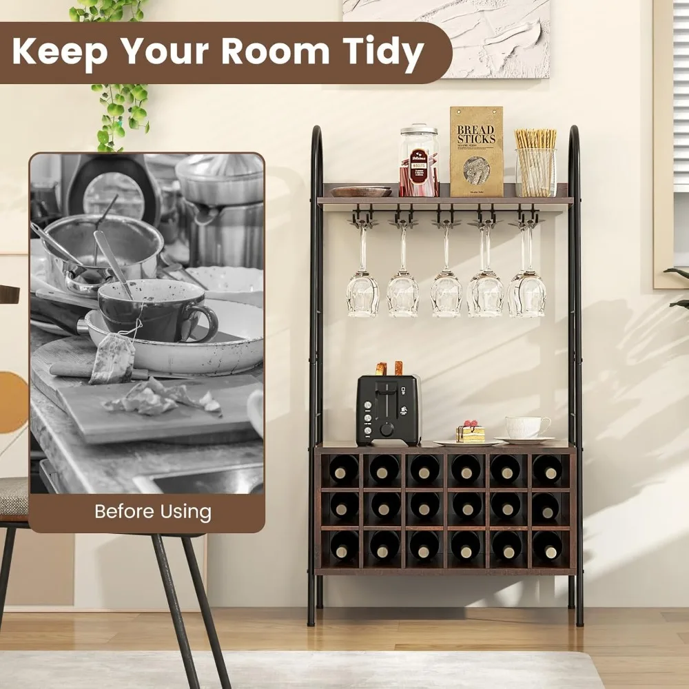 رف تخزين النبيذ ذو 18 زجاجة قائم بذاته مع حامل زجاجي مكون من 15 رفًا ونظام مضاد للإسقاط #5