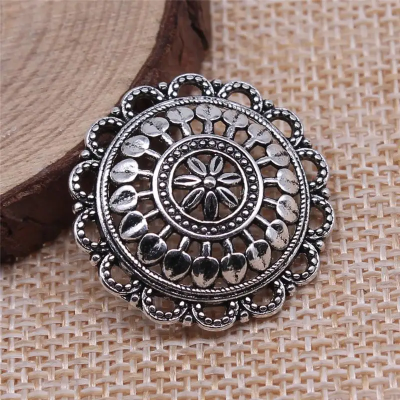 10 Stück Antik-Bronze Gold Silber Runde Hohle Blumen-Anhänger DIY Schmuckherstellung Ornament-Zubehör – Detail 3