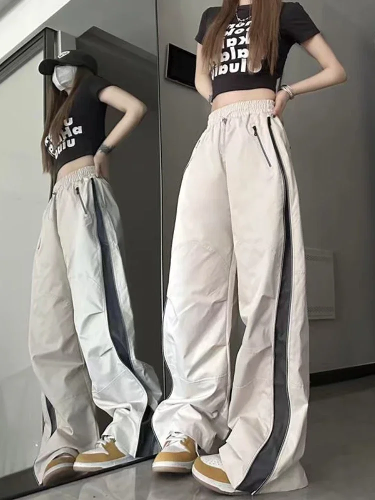 

2024 New Women Casual Baggy Pants Harajuku Oversized Cargo Pants Y2K Korean Fashion Hip Hop Wide Leg Zipper Trousers Sweatpants