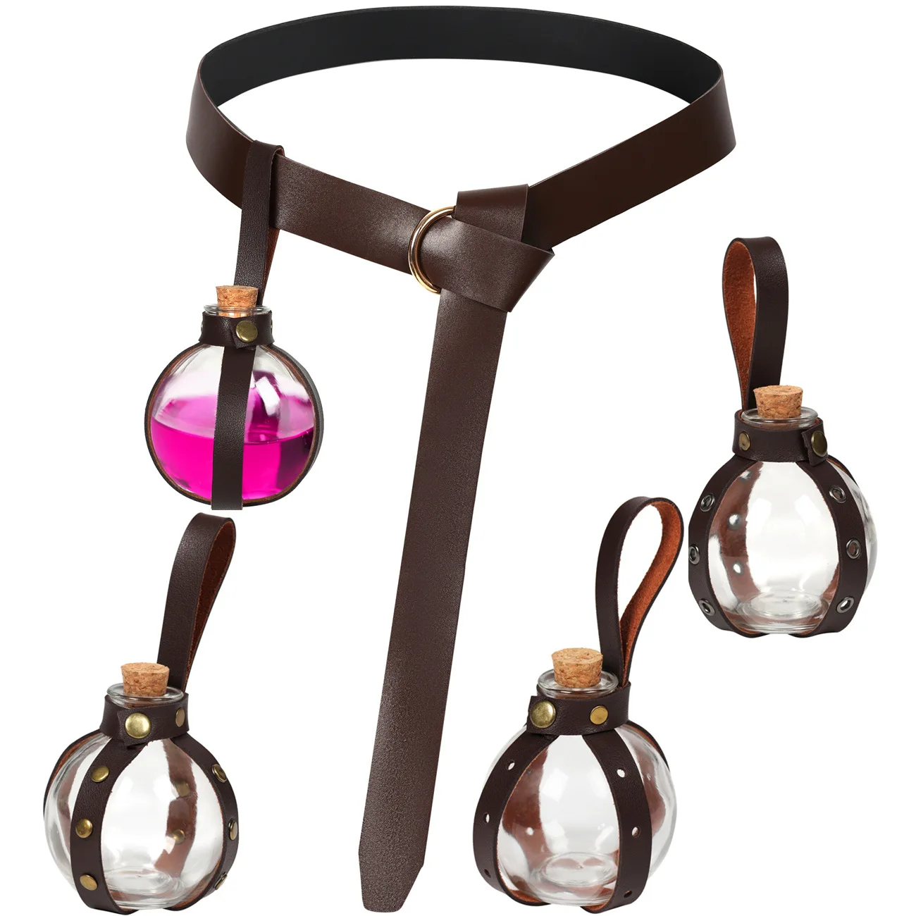 Medieval Steampunk Alchemist Healer Larp Cosplay Costume Wizard Witch Dark Cork Potion Glass Bottle Holder with Waist Belt