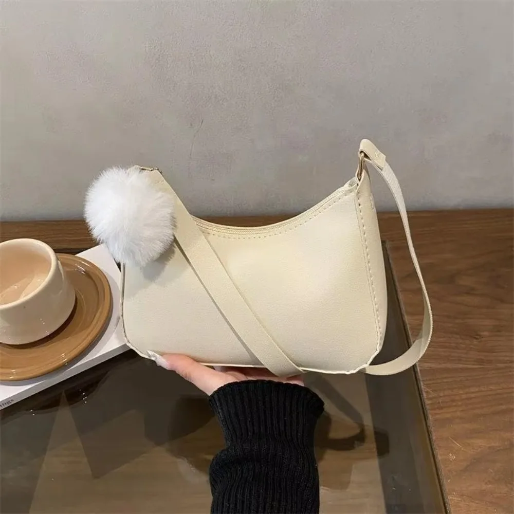 PU Leather Shoulder Bag Detachable Charm Water Resistant Messenger Bag Wide Shoulder Strap Scratch Resistant Handbag