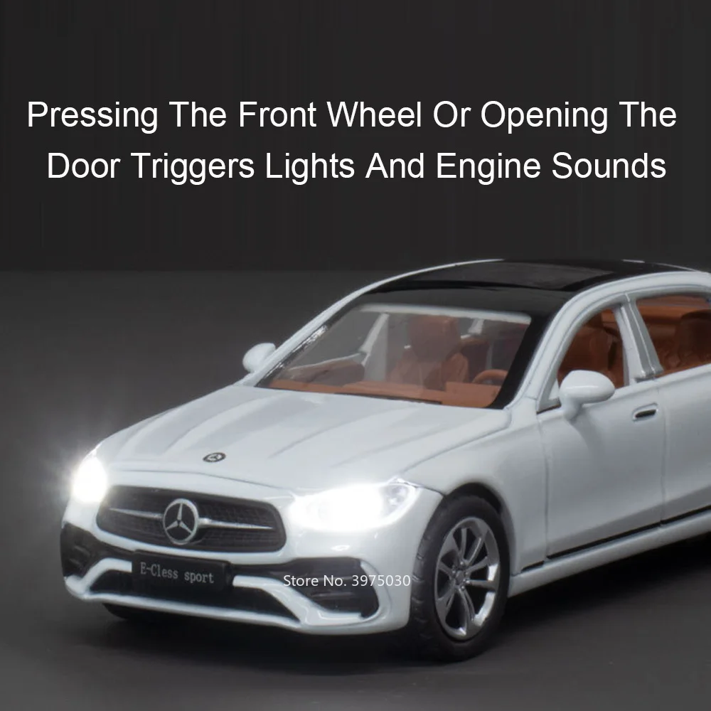 1:32 합금 벤츠 E300L 모델 자동차 장난감 가벼운 음악 6 문 열림 소형 자동차 바퀴 당겨 차량 유아 어린이 선물