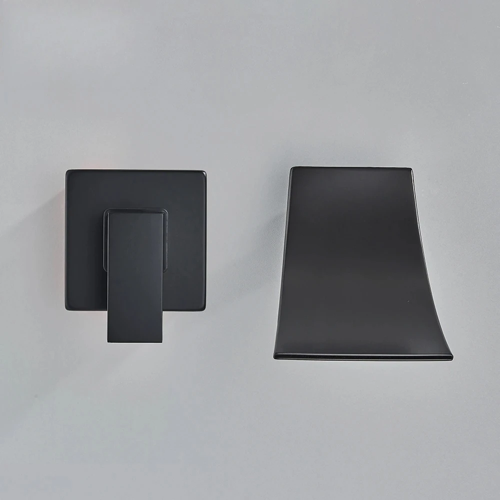 

Однорычажный смеситель для раковины с изливом-водопадом POIQIHY, матовый золотой, скрытый душевой клапан