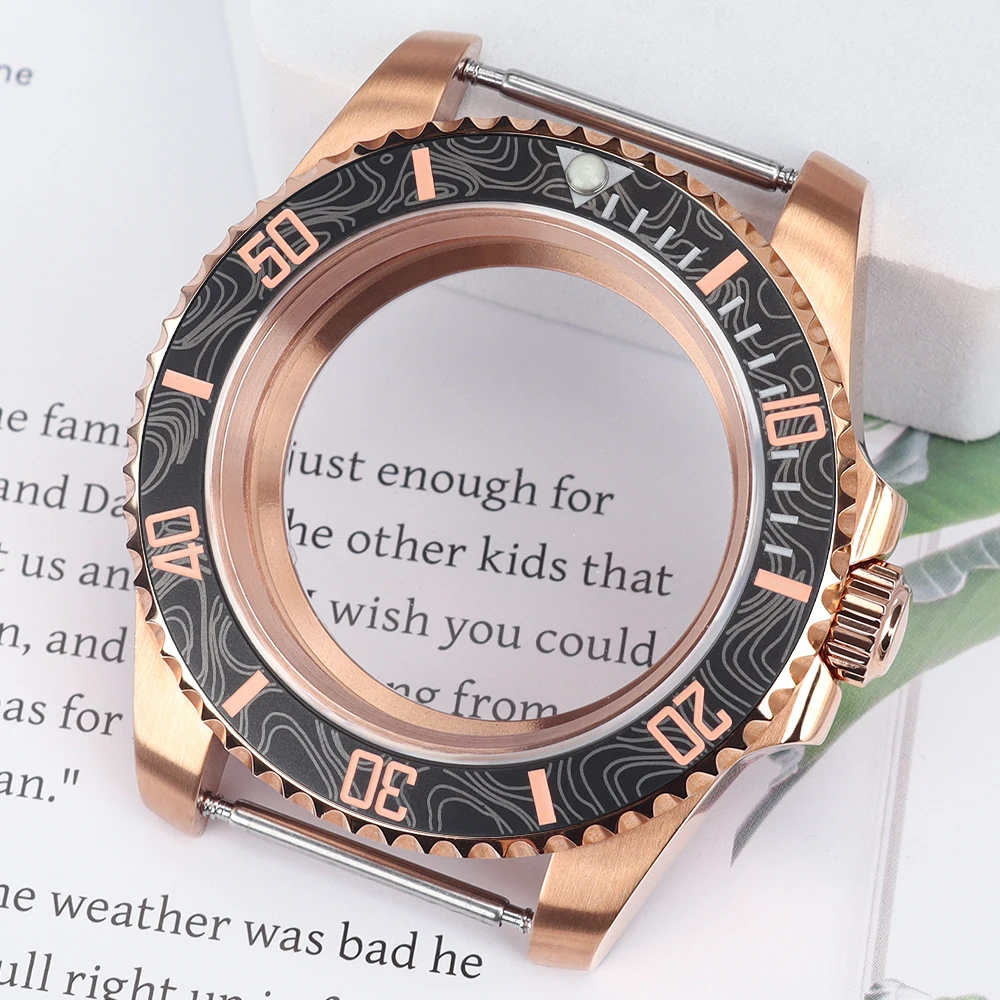 40mm Steel Watch Case NH35 Gold Rose PVD Sapphire Glass For SUB Seiko NH35 NH34/36 7S26 Miyota8215 ETA2824 Movt 20ATM 120 Clicks