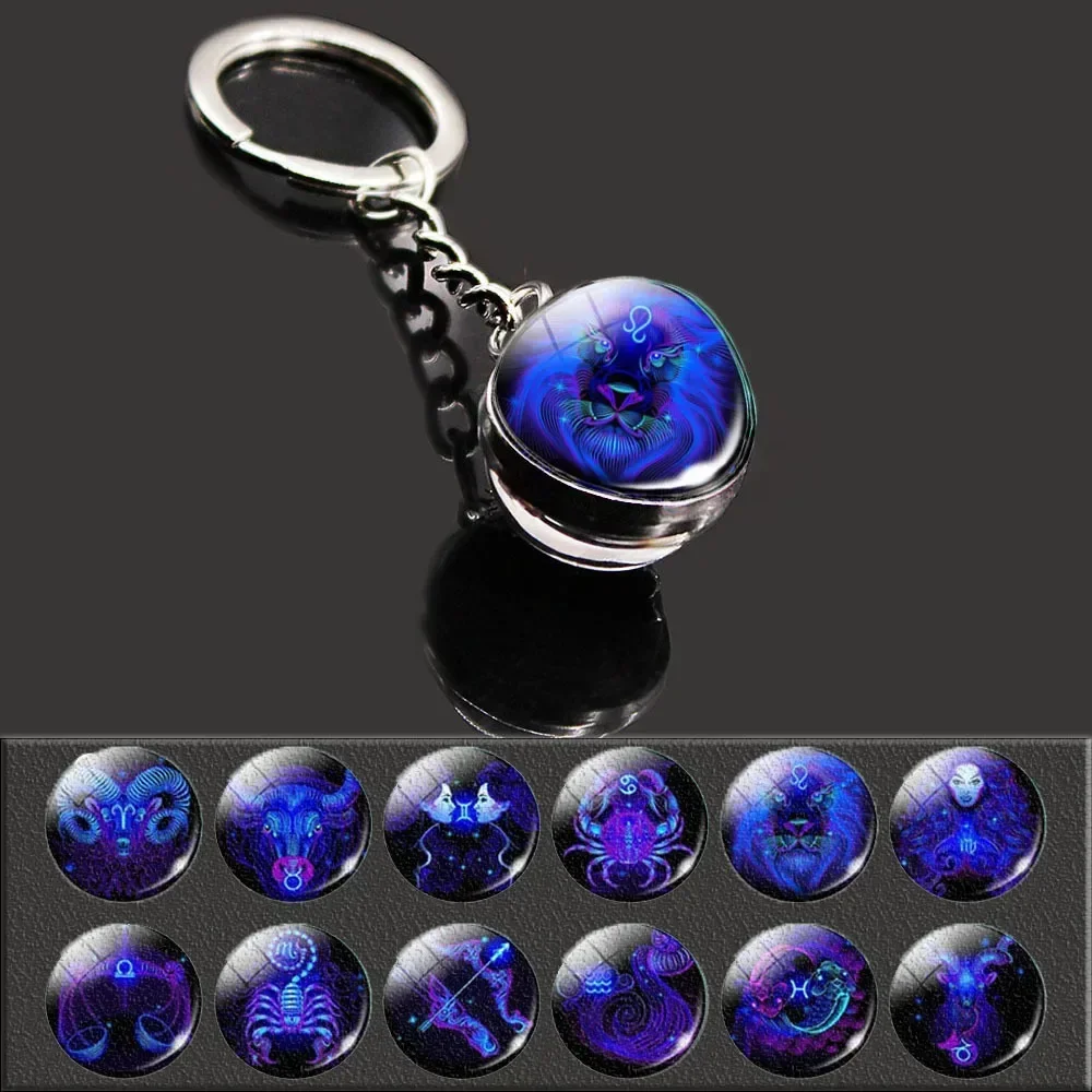 12 Constellation Glass Ball Keychain For Nissan Nismo Sylphy Sentra Qashqai Xtrail Altima Tiida Xterra Almera Teana