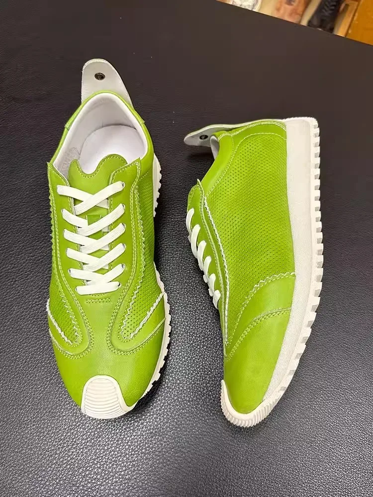 2024 New Mens Casual Sneakers Lace Up Spring Summer Breathable Thick Bottom Walking Shoes Fashion Genuine Leather Shoes Male