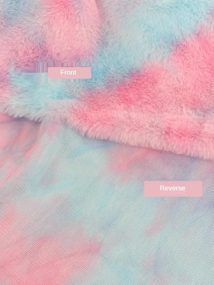 Tie Dye Faux Rabbit Plush Fur Fabric Per Meter for Toys Clothes Hats Scarf Dolls Diy Sewing Gradient Smooth Soft Rainbow Cloth