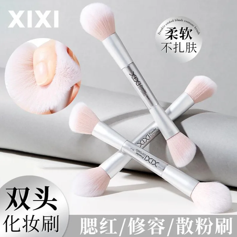 Dual-Headed Portable Makeup Brush Double-ended Flat/Angle Top Contour Brush for Beauty Blending Liquid Powder Concealer Cream