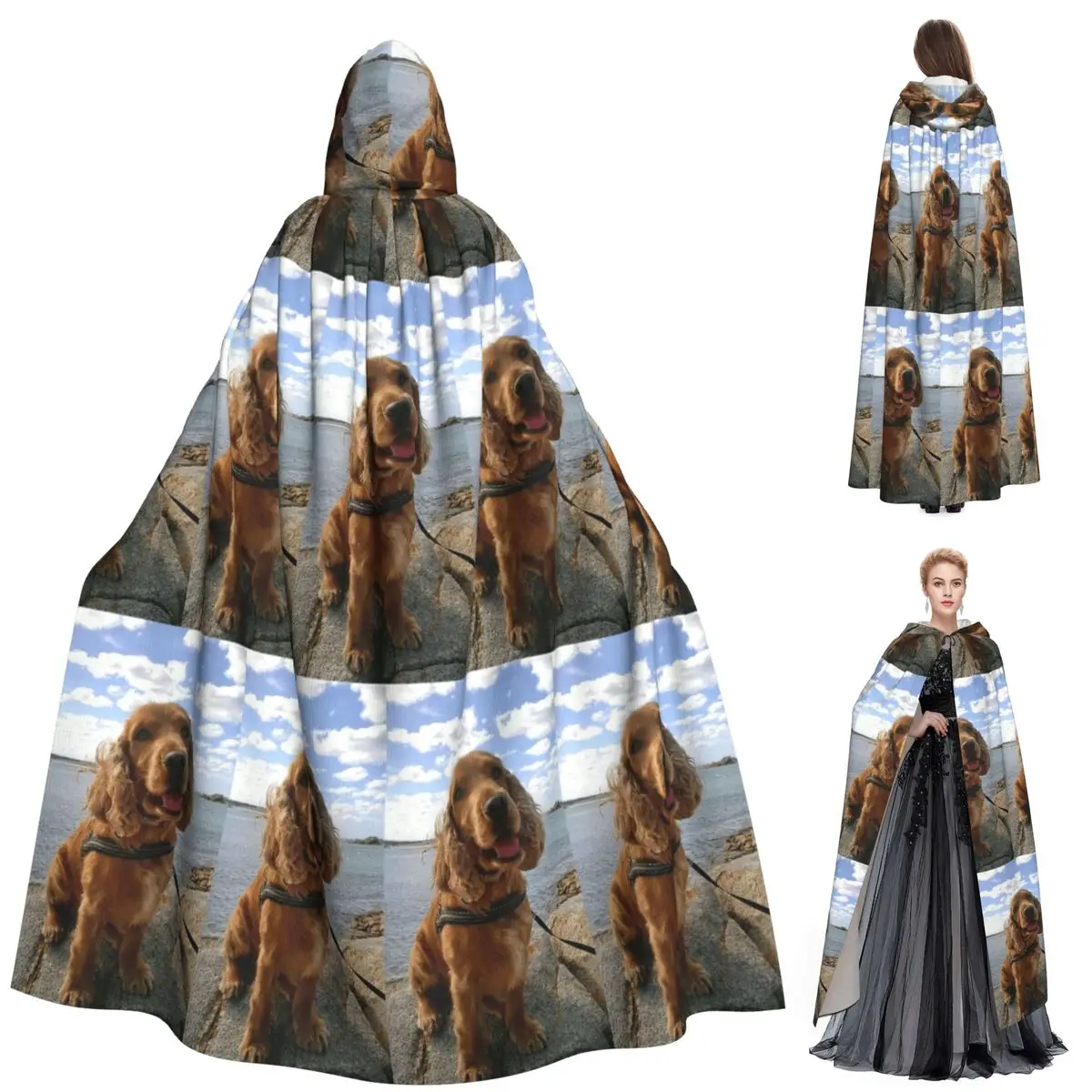 

Забавный крутой кокер-спаниель, собака, животное, длинный плащ с капюшоном, средневековый костюм ведьмы, накидка для косплея, пальто на Хэллоуин для взрослых, унисекс
