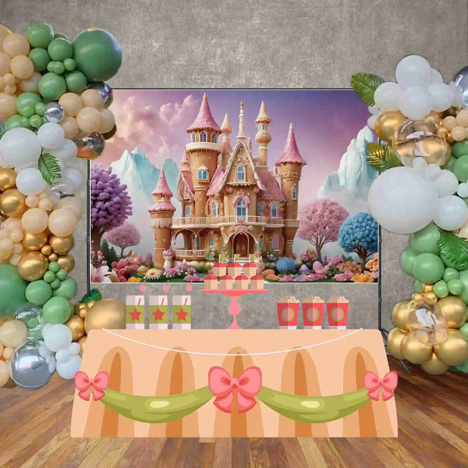 MOON.QG Princess Floral Fairy Birthday Background Flower Garden Mountain Cloud Backdrop Customized Party Photography Decor Props