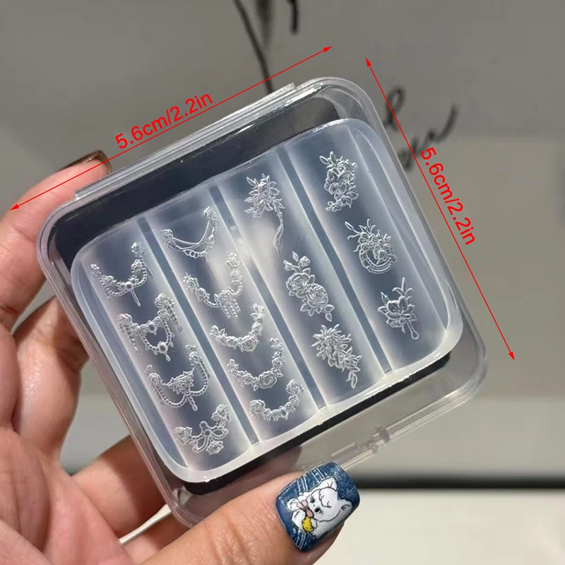 Doorzichtige siliconen nagelbloemkettingen Carving Bow Mold Nageldecoraties Nagels DIY Design Stereoscopische stempelplaat Manicure Gereedschap