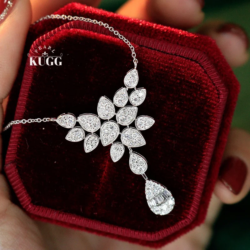 

KUGG 100% 18K White Gold Necklace Luxury Shiny Design 0.70carat Real Natural Diamond Pendant Necklace for Women Fine Jewelry