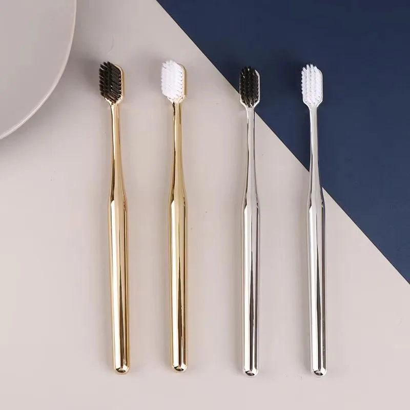2/4Pcs  Luxury Soft Toothbrush Men Women Adult Tooth Brush Electroplate Gold Silver Color Dental Brushes Toothbrushes