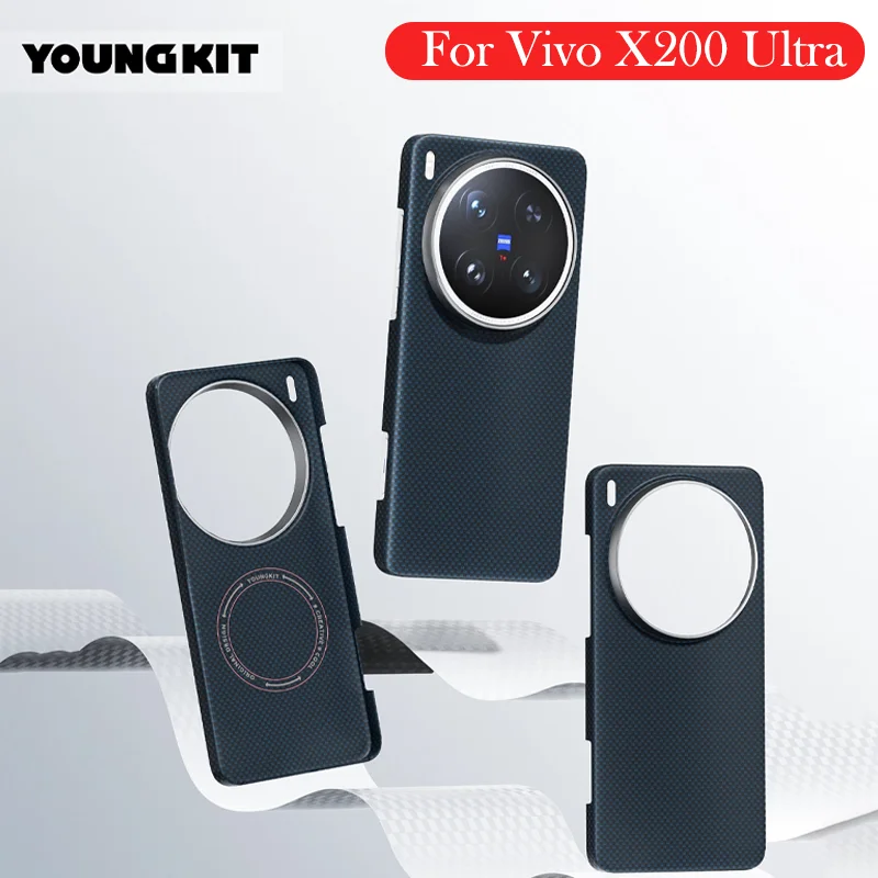 

Чехол YOUNGKIT из углеродного волокна для VIVO X200 Ultra, кевларовый чехол с задней крышкой для беспроводной зарядки для VIVO X200 ULTRA 5g