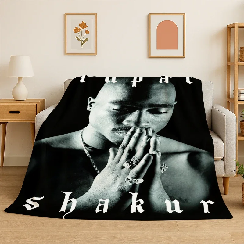 Rapper Eminem Tupac 19pac Hip Hop Rap God Flannel Blanket Soft Warm Throw Blanket for Bedroom Living Room Bed Travel Picnic