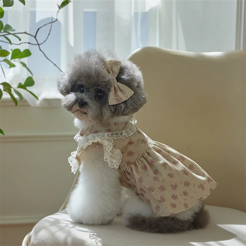 

Dog Dresses Little Floral Printed Lace Ruffle Doll Collar Dresses for Small Dogs Girls Birthday Dresses Cat Outfits XS-XL
