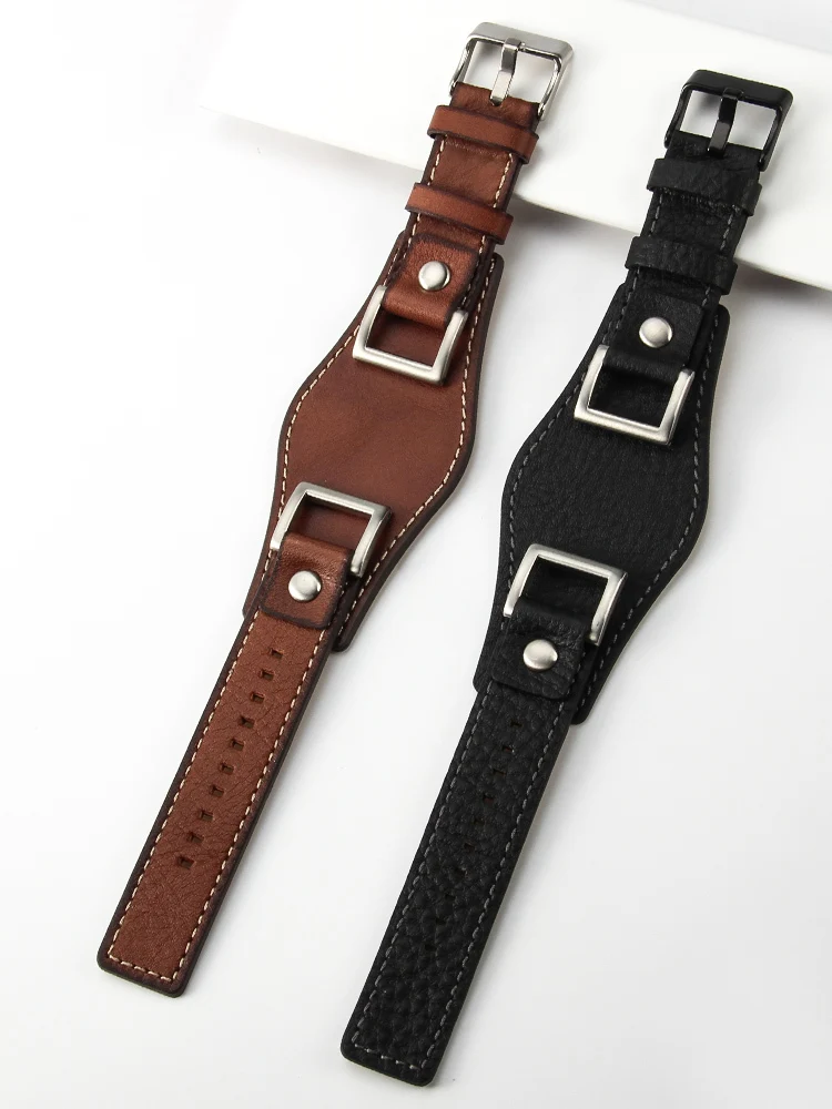 For Fossil Jr1157 First Layer Cowhide Strap Accessories Retro Style Strap Leather Stainless Steel Connector 24mm