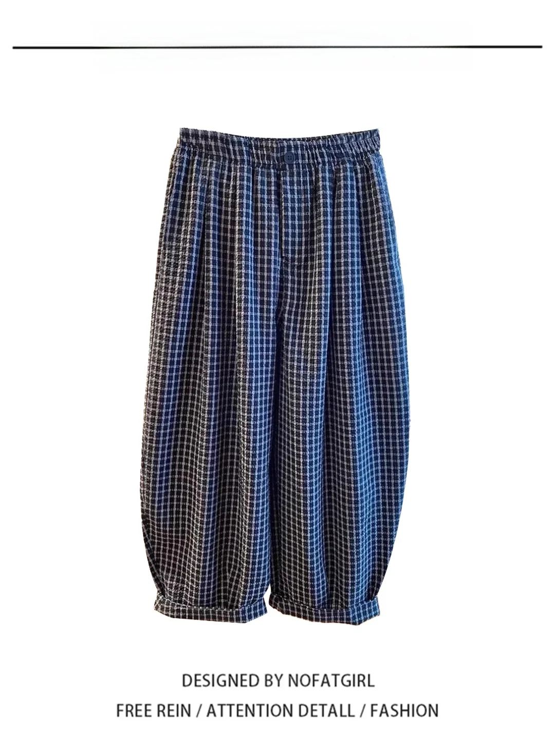 

Slimming Leg Filter Harlan Pants Women's Casual Cuffed Nine Points Plaid High Waist Loose Fit Summer Thinming Trousers