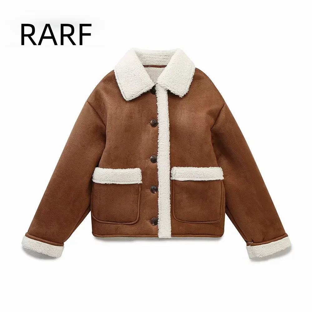 

2024 autumn and winter new products casual versatile lapel suede patch bag decoration double-sided jacket jacket