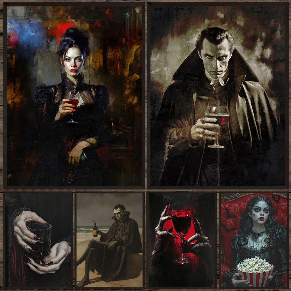 

Gothic Vampire's Drink Art Poster Print,Moody Gothic Decor Gift,Creepy Dark Fantasy Art Wall Art Prints For Living Room Decor