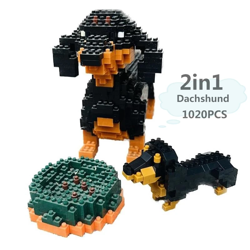 

Mini Blocks Toy Animal 2in1 Dachshund Dog Small Bricks Schnauzer Boy Gifts Girls Christmas Birthday Present Pet Shop