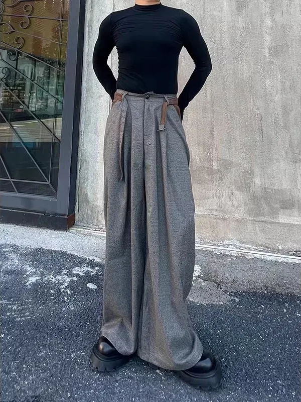 

Мужские брюки TANGZ STUDIO в американском ретро-стиле, в клетку, широкие, свободные, прямые, повседневные, с высокой талией, облегающие, молодежные, модные, осенние