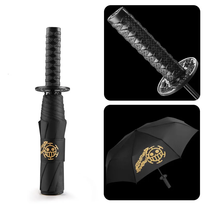 Umbrella For Men Manual Control Three-Fold Samurai 8-Bone Creative Personality Gift Anime Foldable Umbrella Birthday Gift