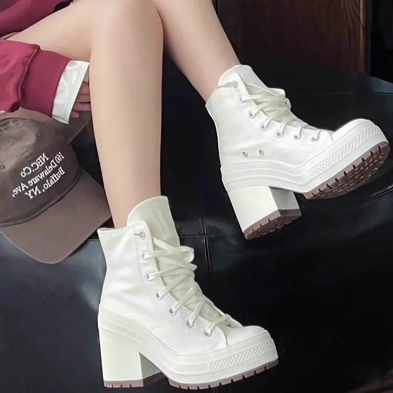 Women Platform Sneakers Luxury Brand Women Boots Fashion Outdoor Skateboard Shoes Women High Top Canvas Sneaker Plus Size 36-42 - Image 3