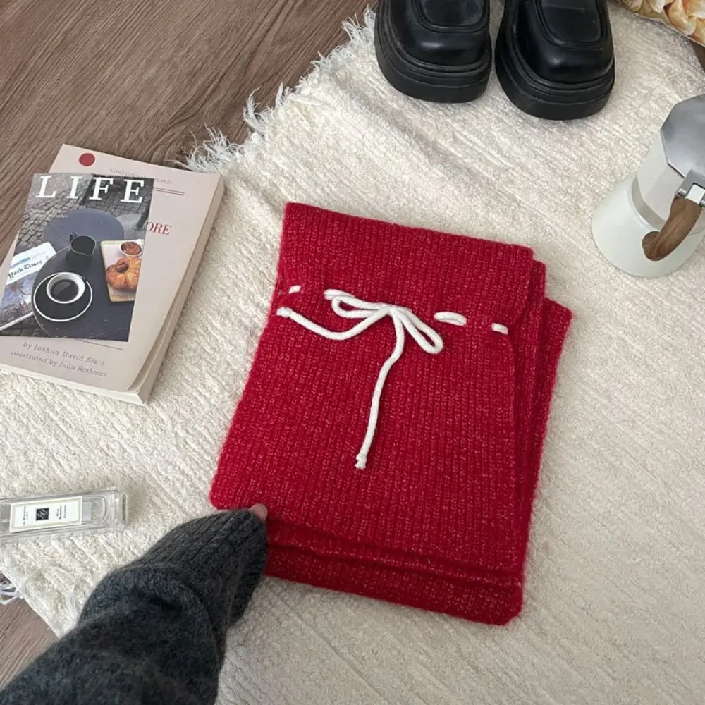 Gorro con cordón y lazo de estilo coreano de dibujos animados, bufanda con lazo de lana cálida y bonita, guantes de invierno suaves y gruesos para esquí