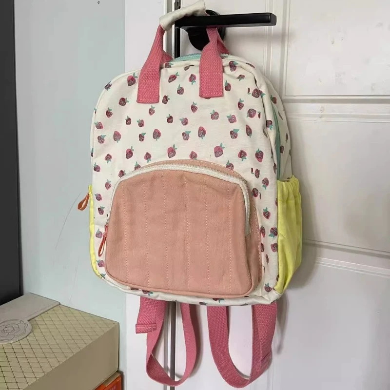 Casual Kawaii Strawberry Print Schoolbags Girls Fashion Cute Contrast Color Women Bags Japanese All Match Backpacks for Students