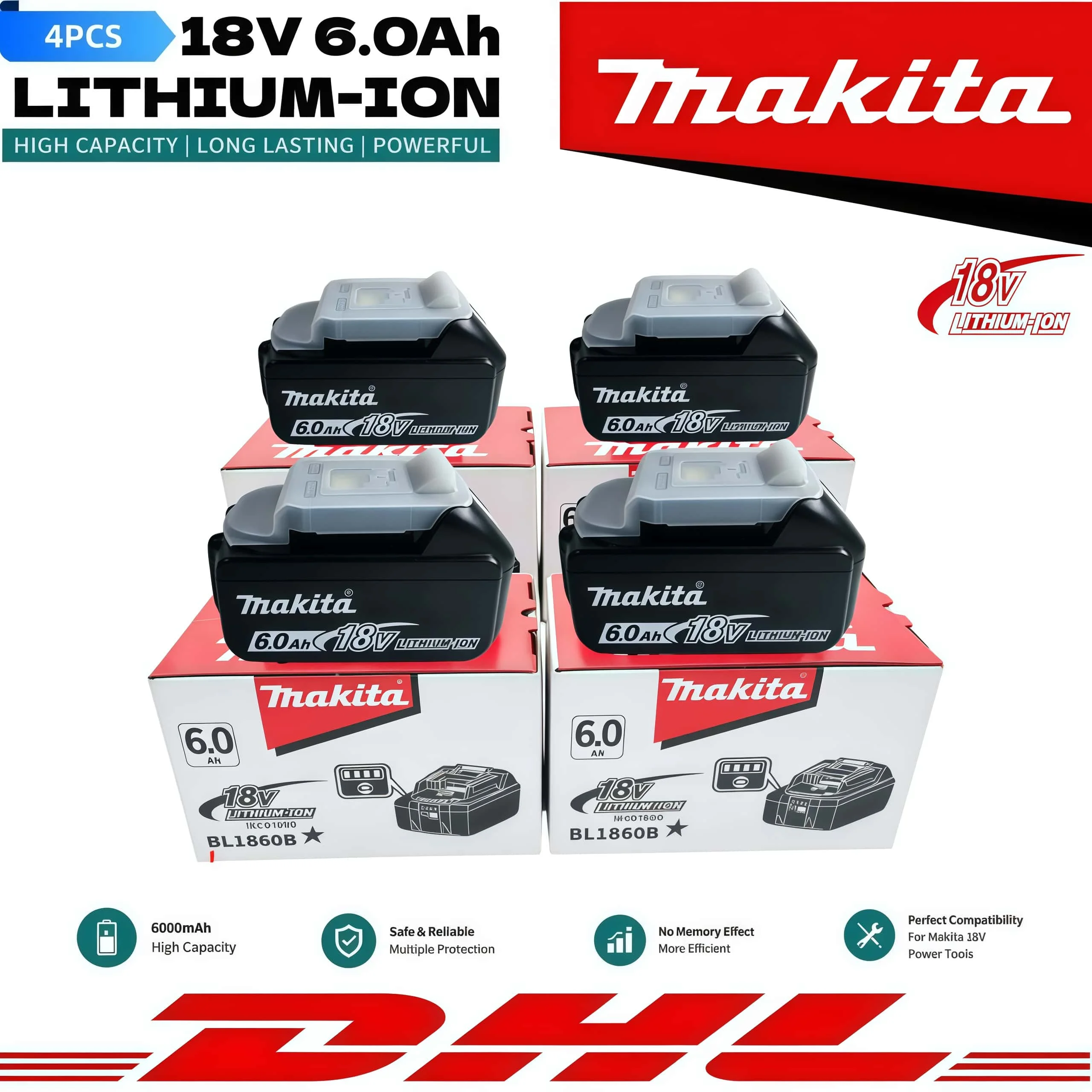 Genuine 6AH Makita BL1860B 6Ah Battery Power Tools Li-ion Replacement LXT BL1850 BL1840 for 18V Screwdriver with BMS 18V Battery
