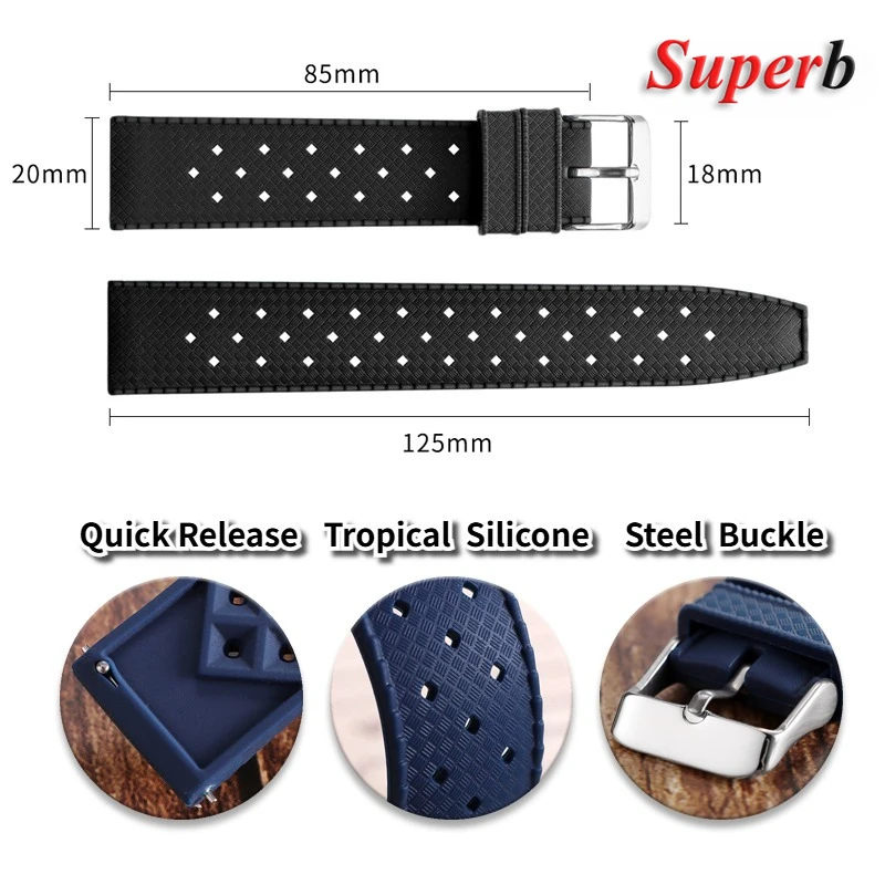الإفراج السريع قسط الاستوائية حزام ساعة مطاطي 20 مللي متر 22 مللي متر الرجال النساء العصابات العالمية ل Omgea ل Seiko لأساور أوريس