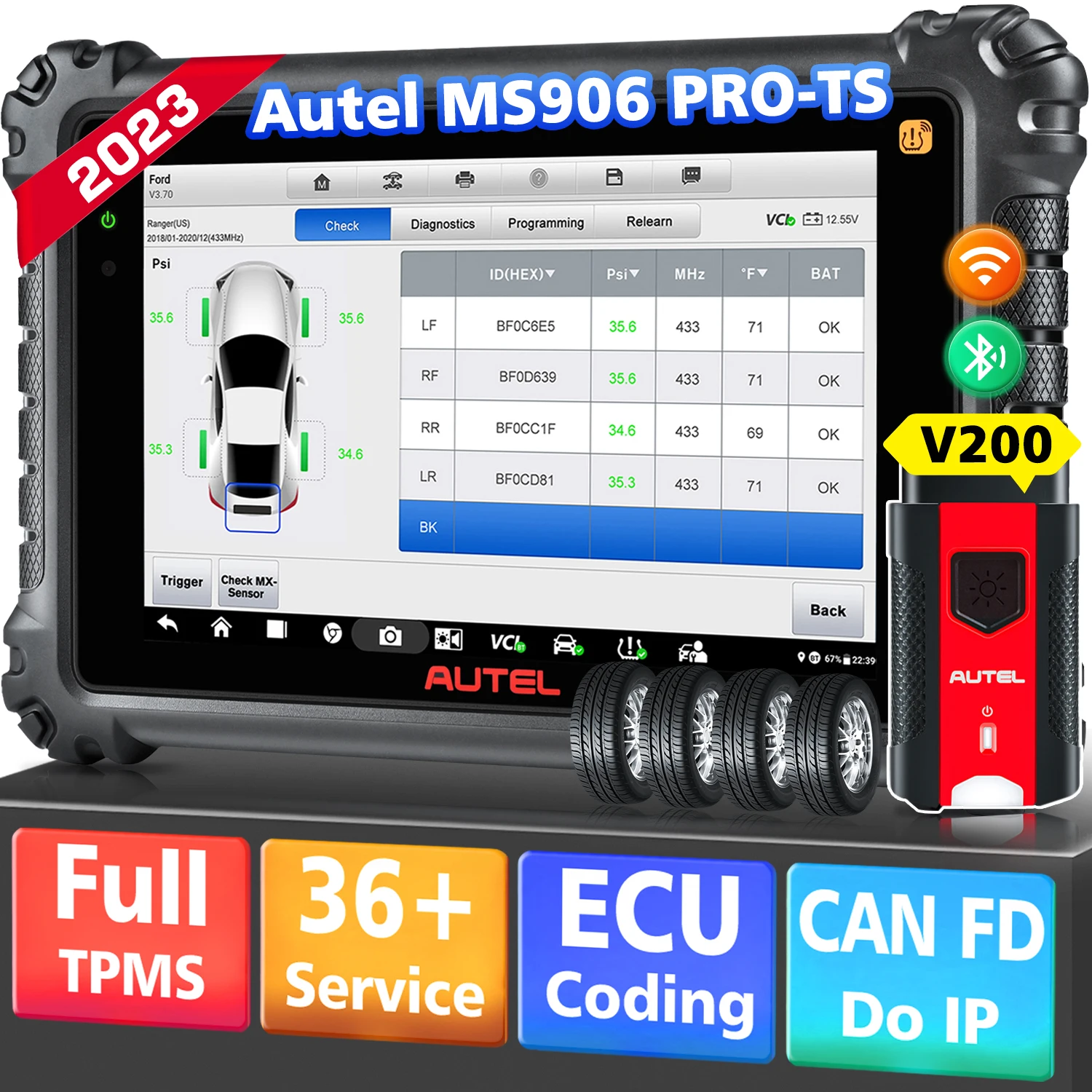 Autel MS906PRO TS Car Diagnostic Scanner, Full TPMS Function, ECU Coding Scan Tool, Same Function as MaxiSys MS906 Pro and TS508