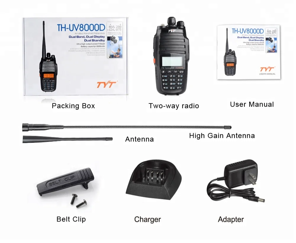 Best-Selling TYT-8000D 10W Output Power Two-Way for Radio Handheld Walkie-Talkie Long Distance Outdoor Type-C Charging