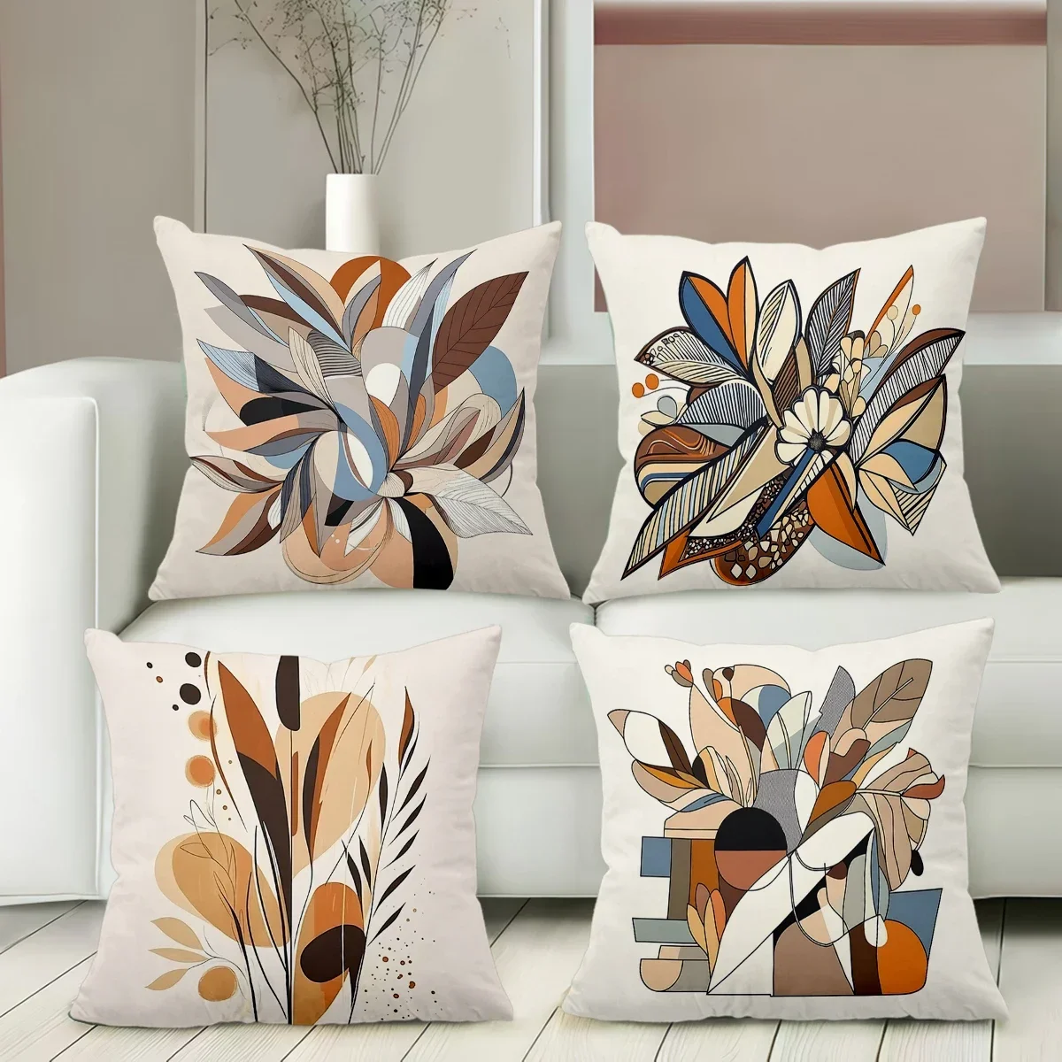 Modern Abstract Floral Pattern Decorative Cushion Covers Polyester Pillowcase Sofa Decorative Cushion Cover Headboard Pillow