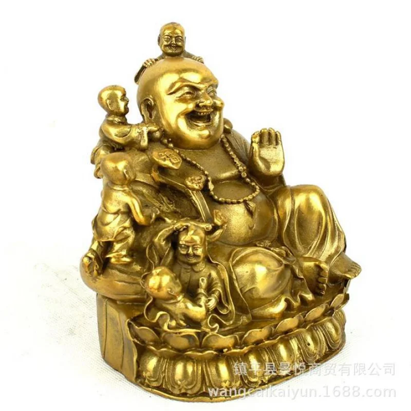 Pure copper Maitreya Buddha ornament, multi-child Buddha, smiling Maitreya Buddha, symbolizing childbirth and prosperity, decora