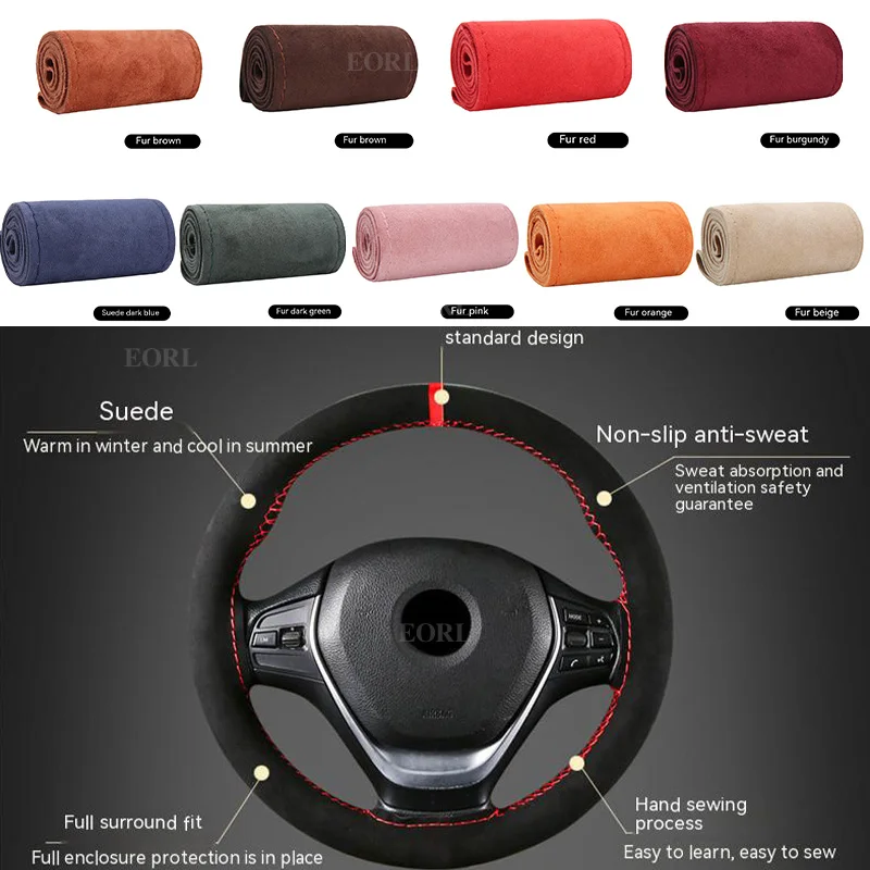 

Diameter 37-38cm Genuine Leather Steering Wheel Cover with Needles and Thread DIY Braid Car Steering Wheel Cover Car accessories