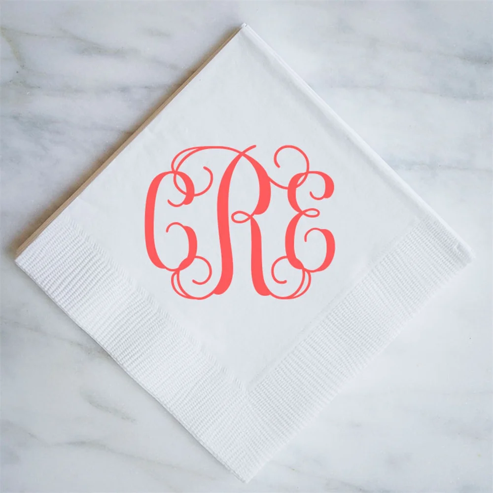 50pcs Custom Vine Monogram Cocktail Napkins, Monogram Wedding Napkins, Printed Vine Monogram Wedding Napkins, Wedding Reception