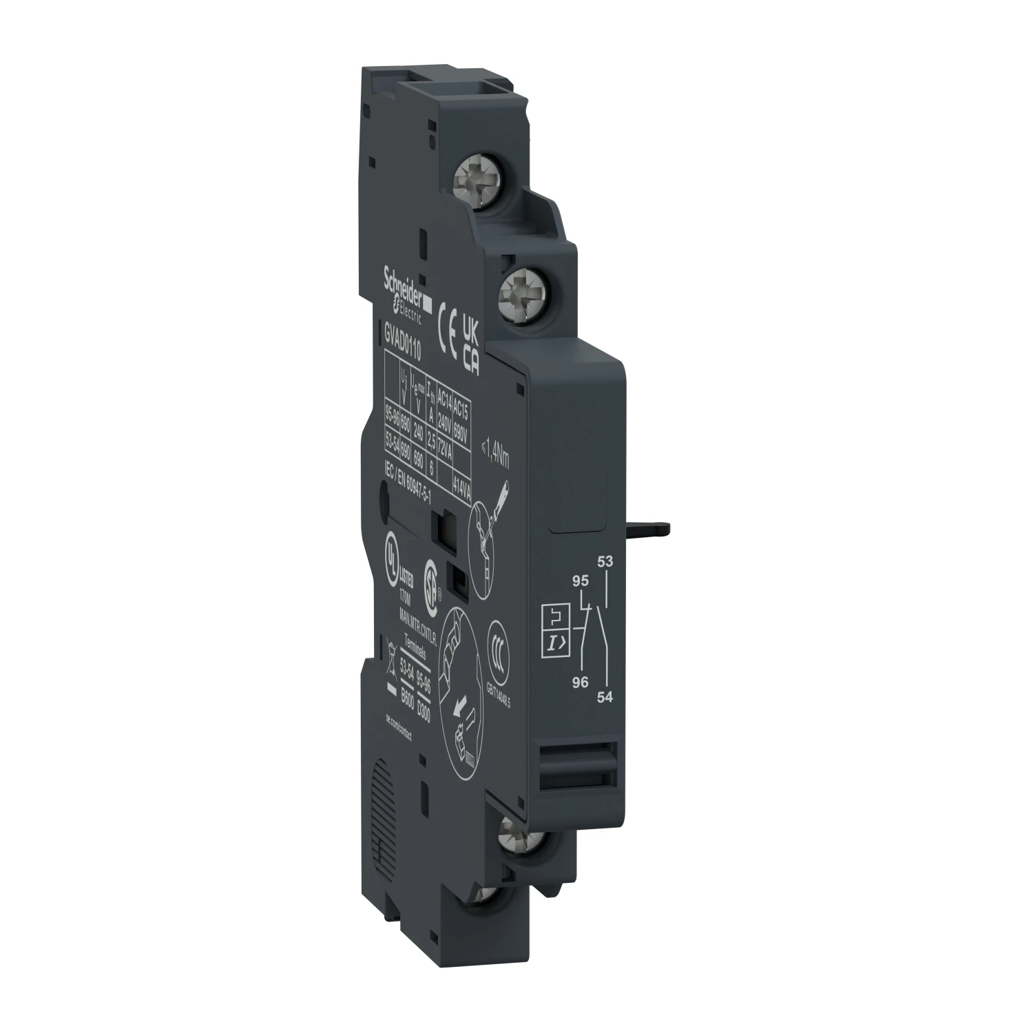 TeSys GV2 & GV3 - auxiliary contact - 1 NO + 1 NC (fault) GVAD0110 GV-AD0110