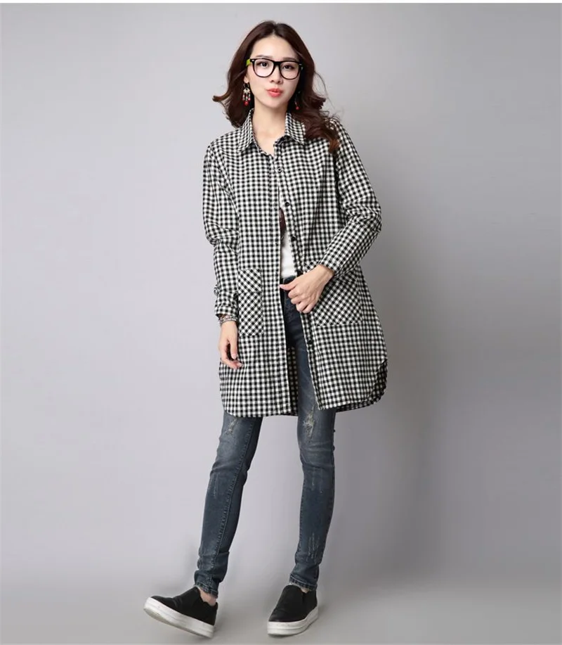 Manteau à carreaux mi-long pour femme, chemise doublée à manches longues, ample, vêtements pour femmes, auto-culture, nouvelle collection printemps et automne 2024